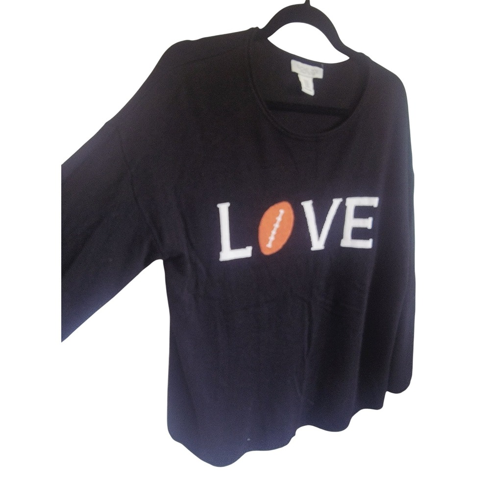 Rachel Zoe Womens 1X Black Love Football Graphic Cashmere‎ Blend Pullover Top 1X